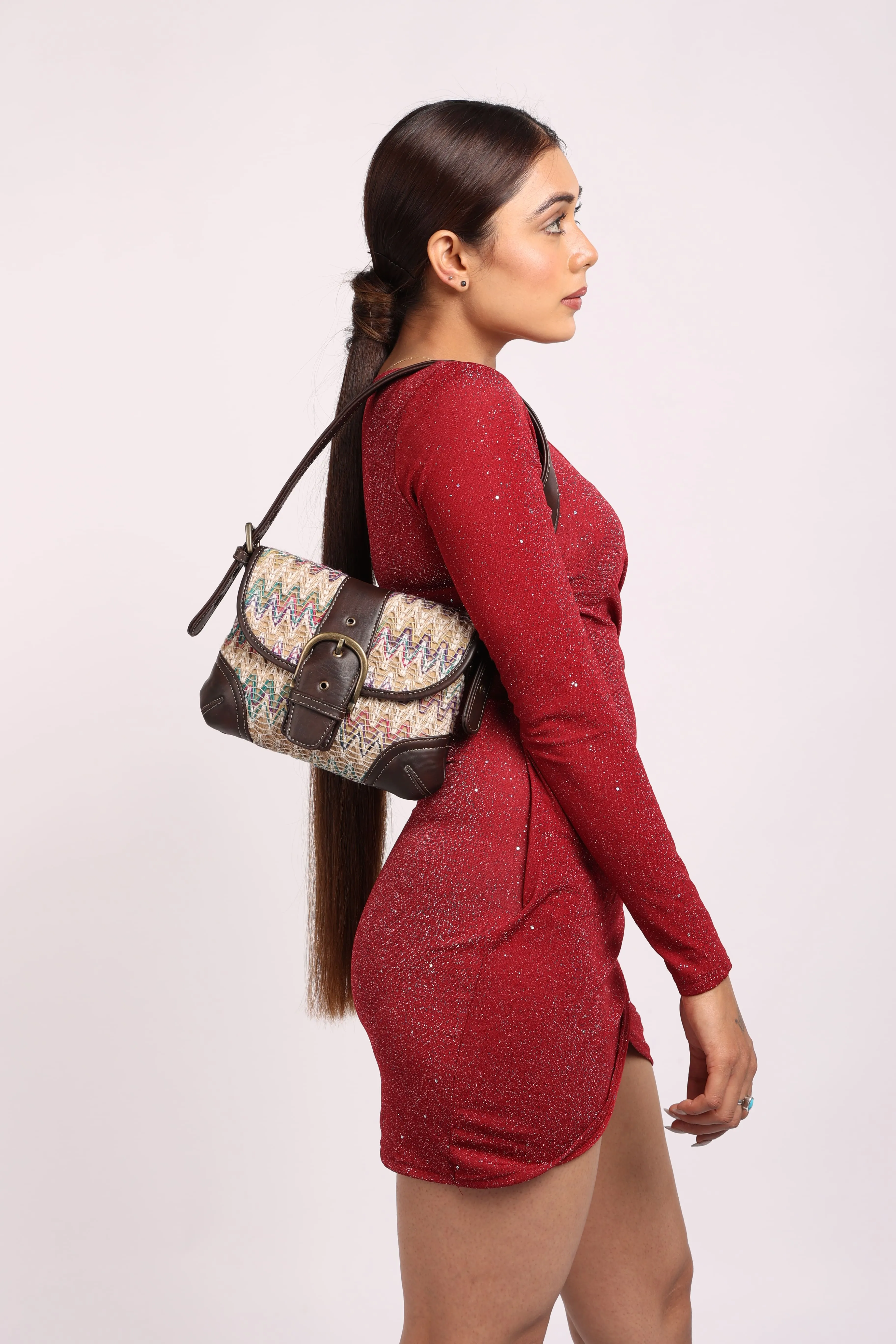 Rudhira Chevron print shoulder bag