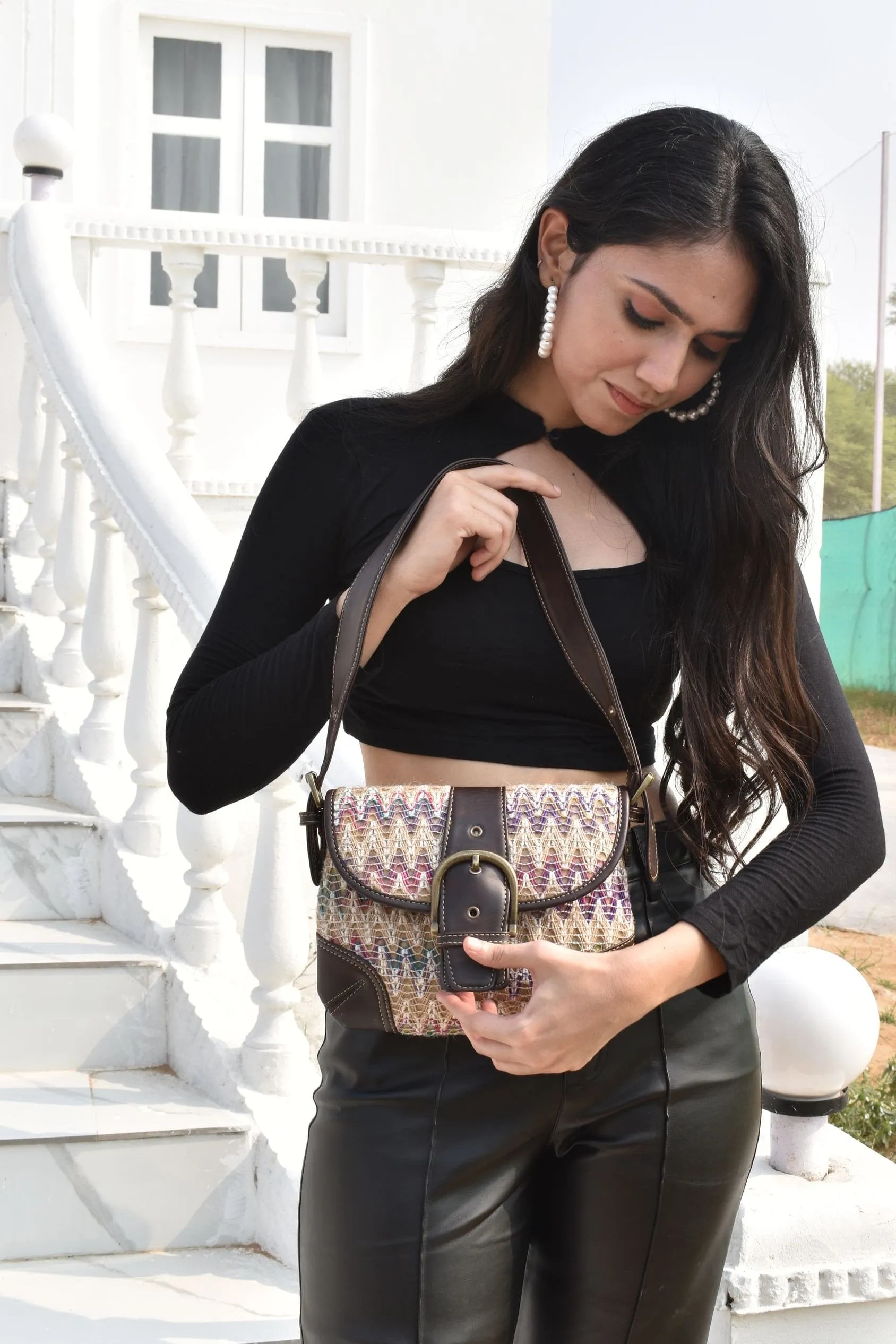 Rudhira Chevron print shoulder bag