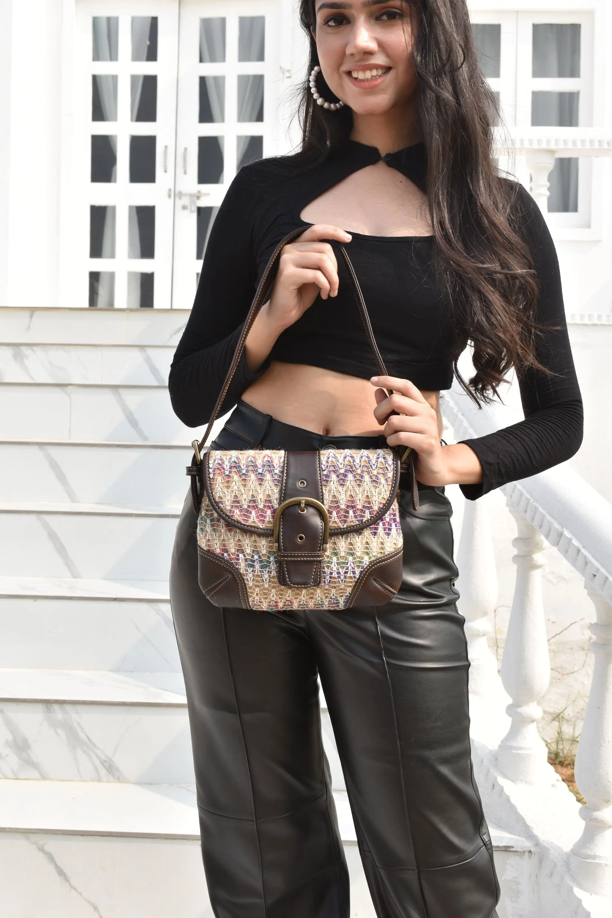Rudhira Chevron print shoulder bag