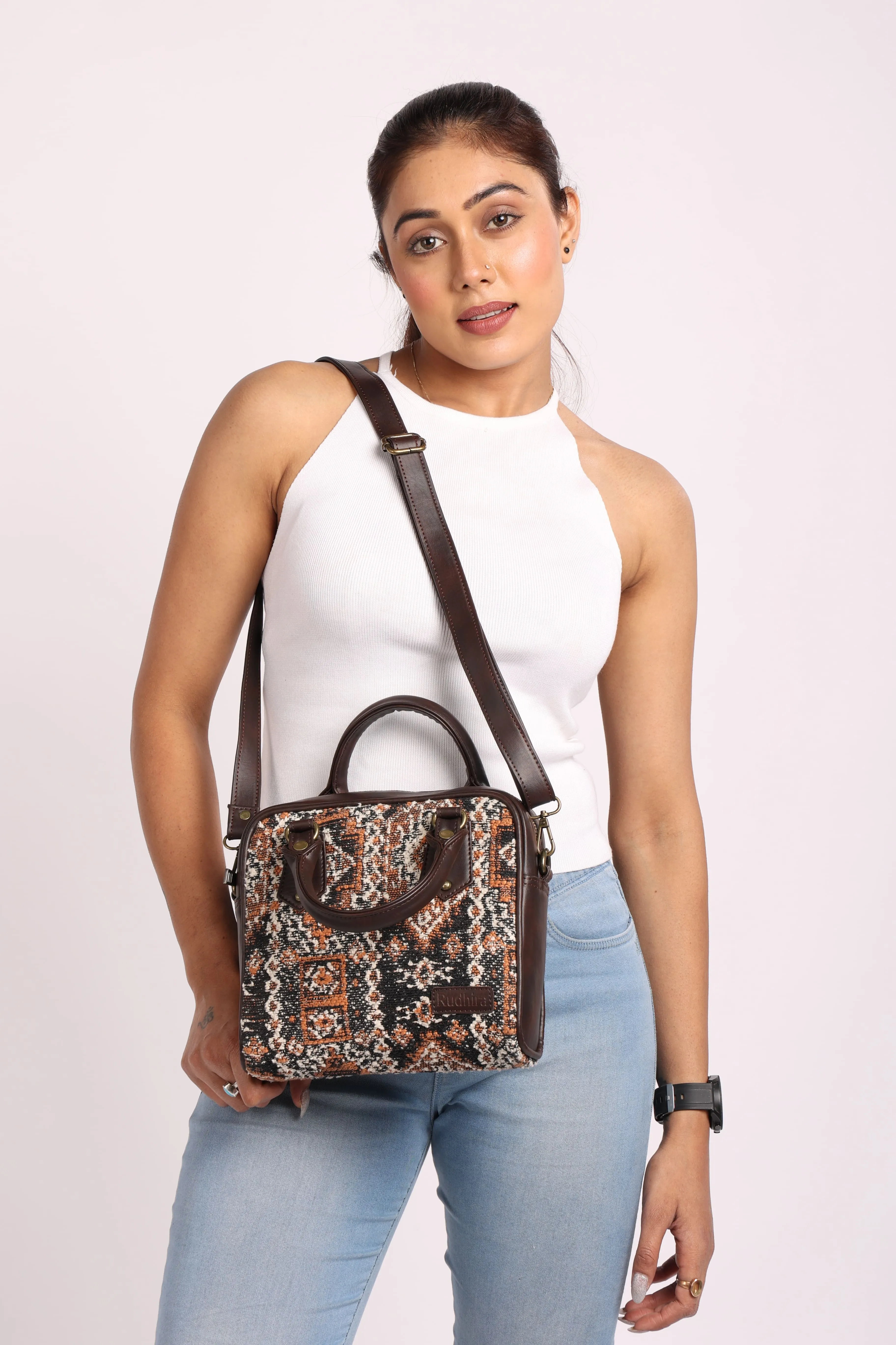 Rudhira Damask Print Satchel bag