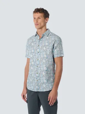 Shirt Short Sleeve Allover Printed With Linen | Aqua