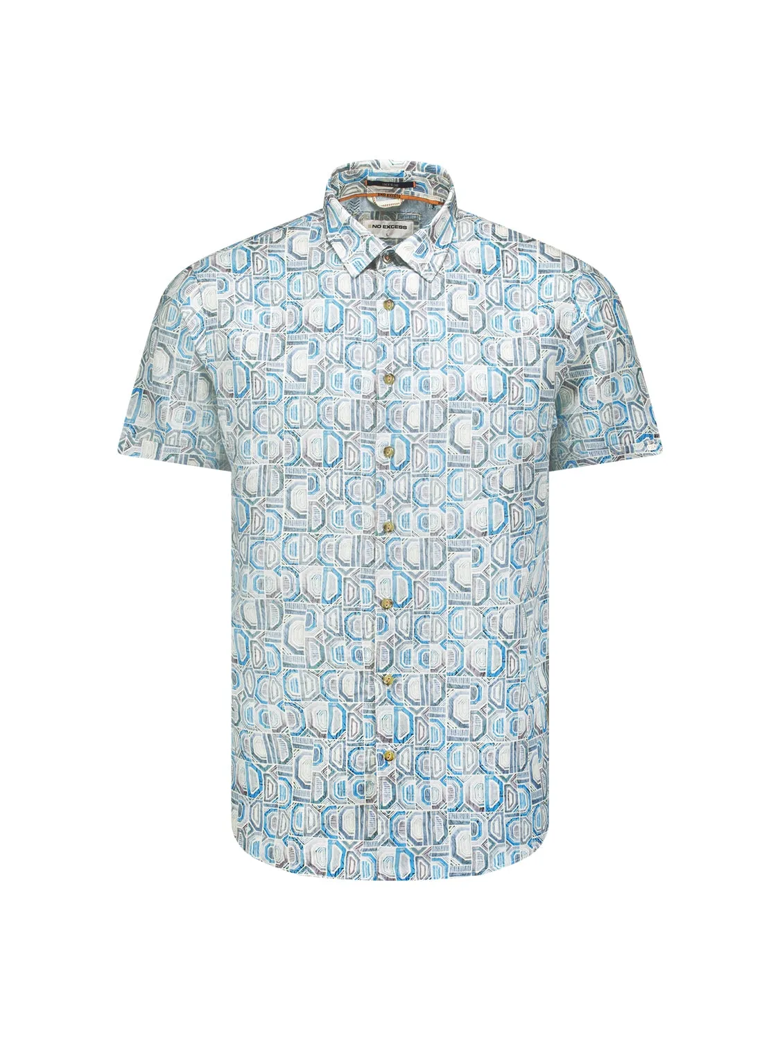 Shirt Short Sleeve Allover Printed With Linen | Aqua