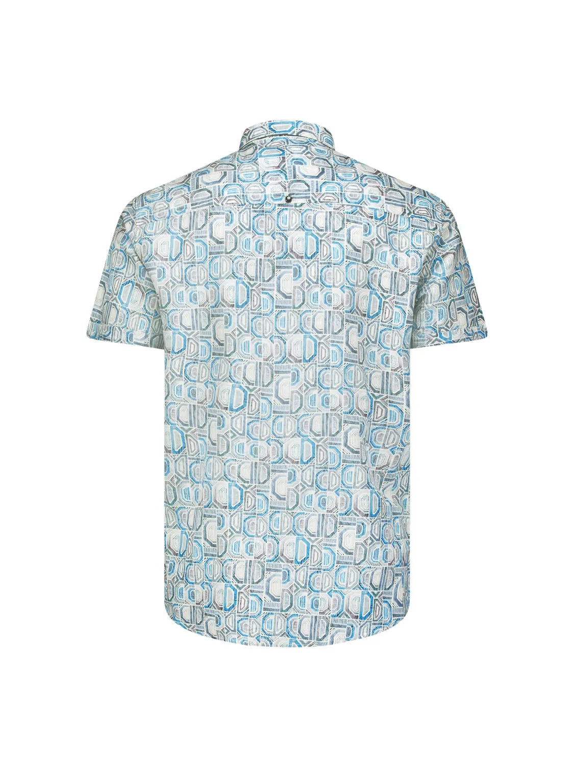 Shirt Short Sleeve Allover Printed With Linen | Aqua