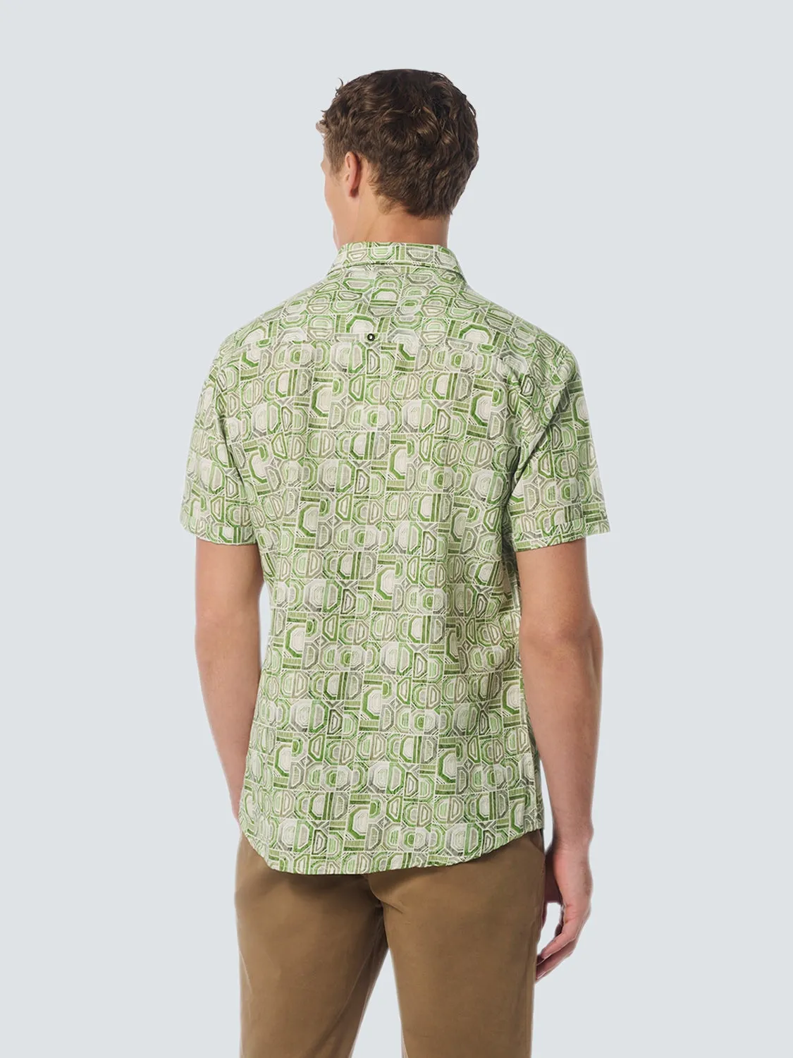Shirt Short Sleeve Allover Printed With Linen | Green