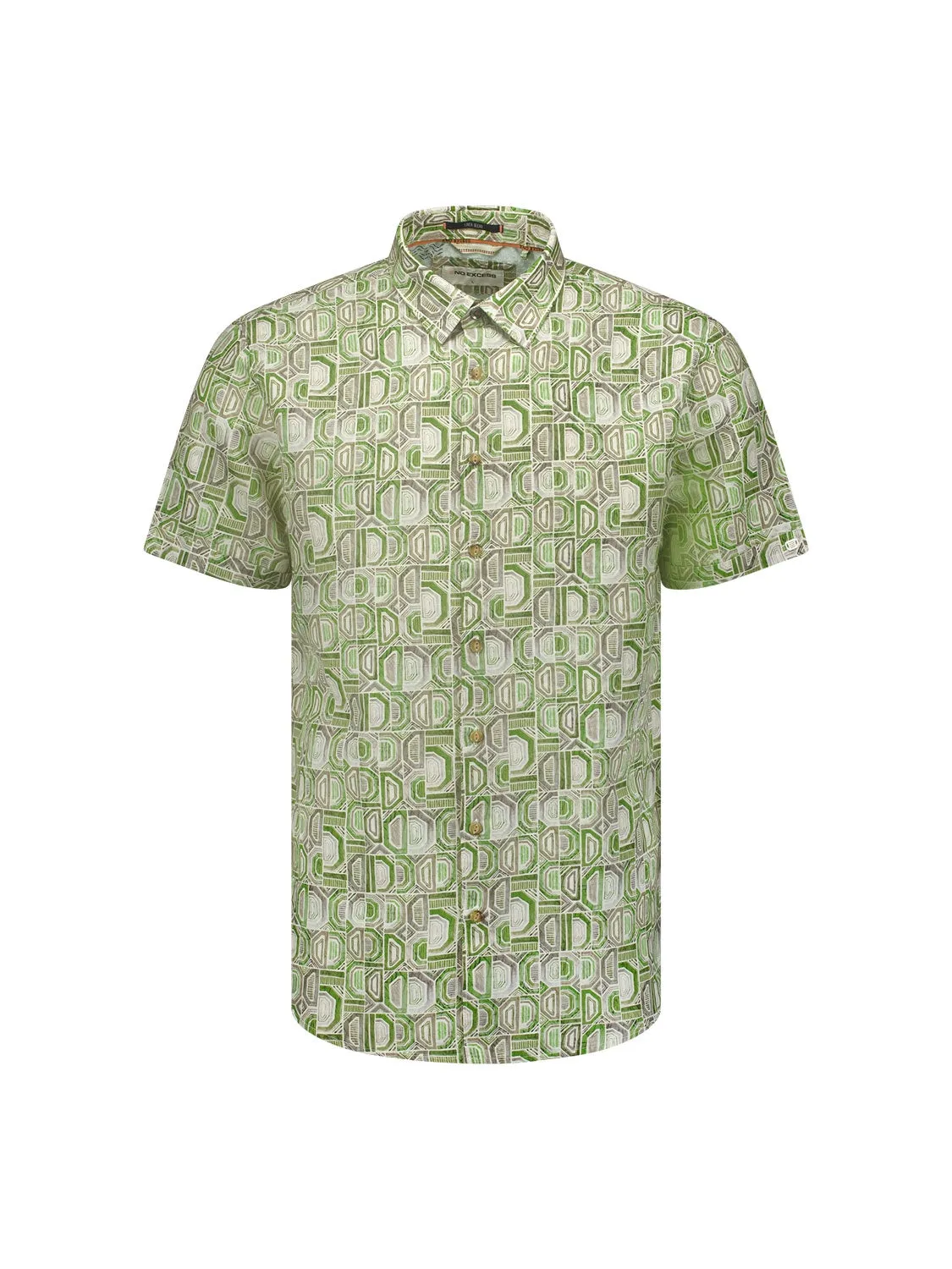Shirt Short Sleeve Allover Printed With Linen | Green