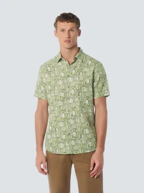 Shirt Short Sleeve Allover Printed With Linen | Green
