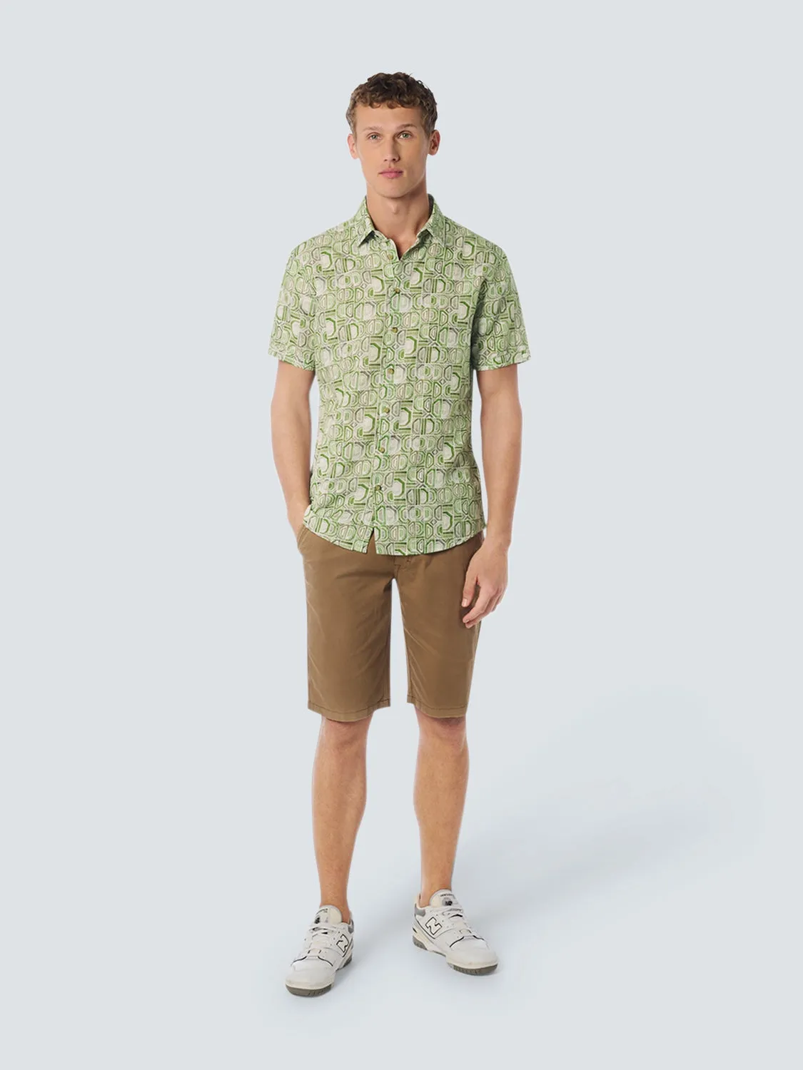 Shirt Short Sleeve Allover Printed With Linen | Green