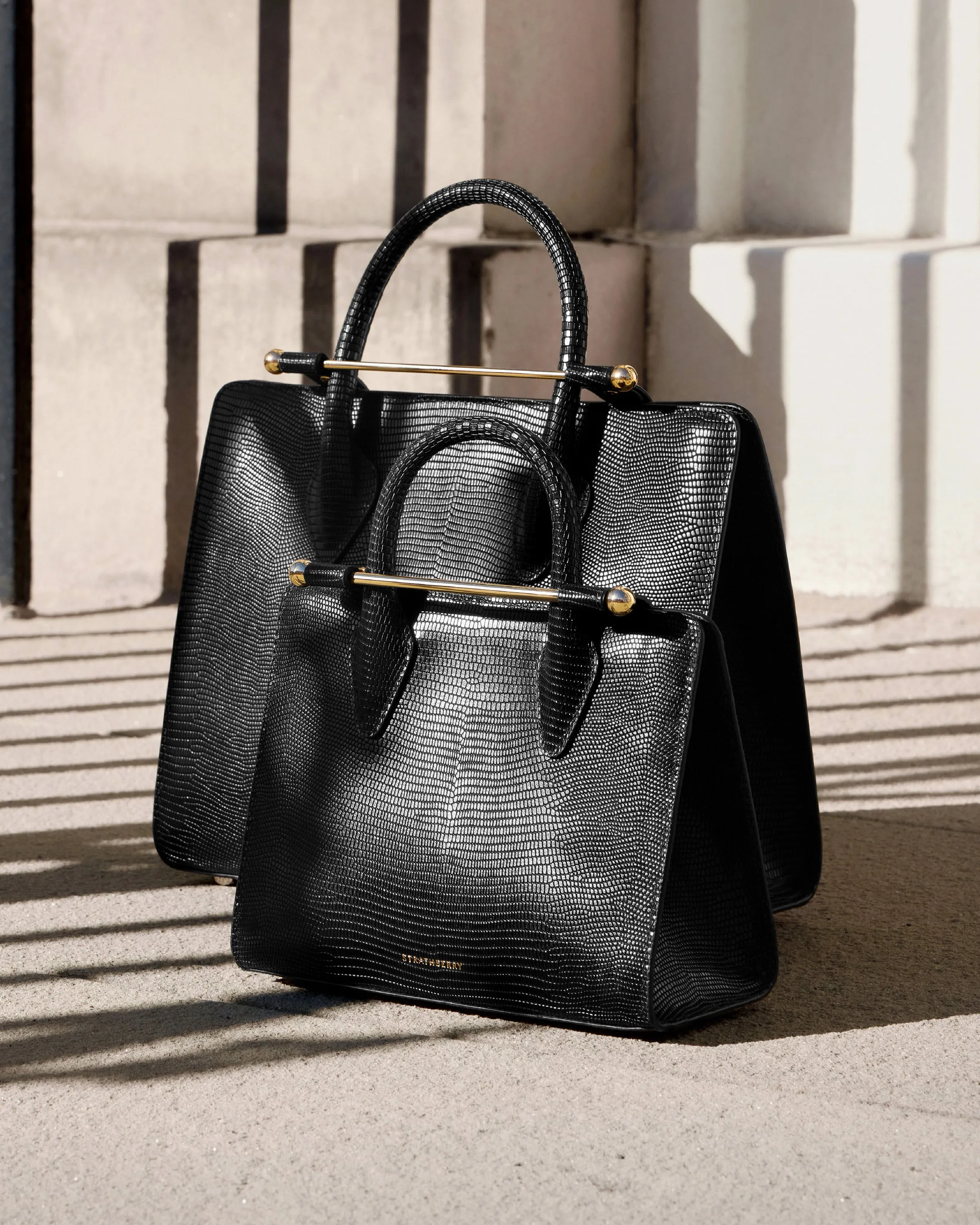 The Strathberry Mini Tote - Lizard-Embossed Leather Black