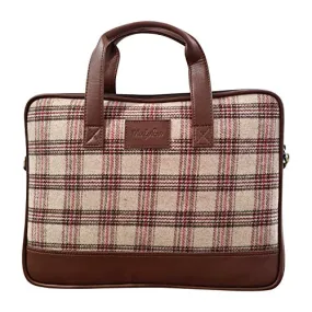Vegan and Tweed Laptop Messenger Bag - Beige Retro Checks
