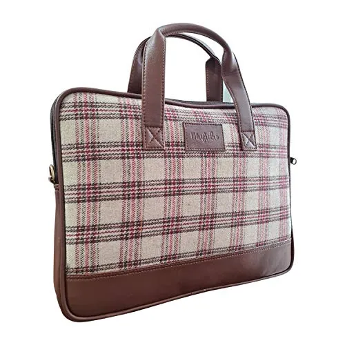 Vegan and Tweed Laptop Messenger Bag - Beige Retro Checks