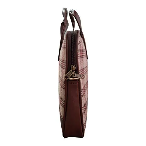 Vegan and Tweed Laptop Messenger Bag - Beige Retro Checks