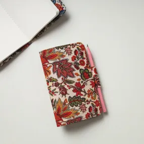 White - Floral Printed Handmade Classic Notebook with Pencil (Small)