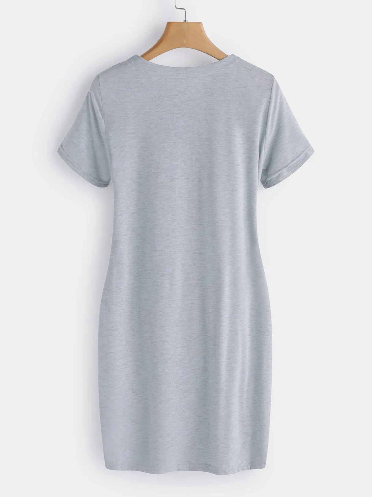 Wholesale Grey Round Neck Short Sleeve Plain Zip Back Self-Tie Mini Dress