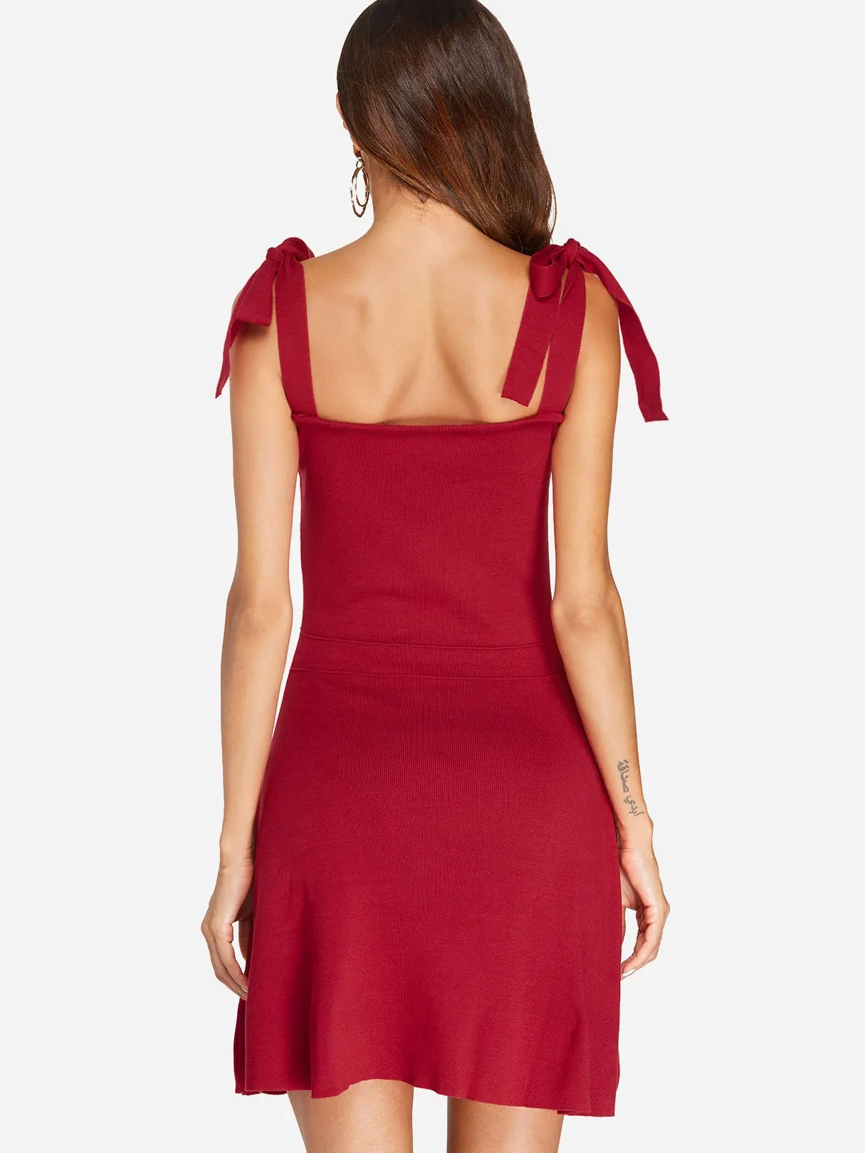 Wholesale Red Square Neck Sleeveless Backless Self-Tie Mini Dress