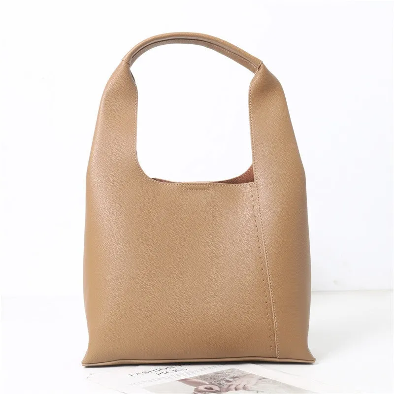Womens Calfskin Leather Large Underarm Hobo Bag With Pouch