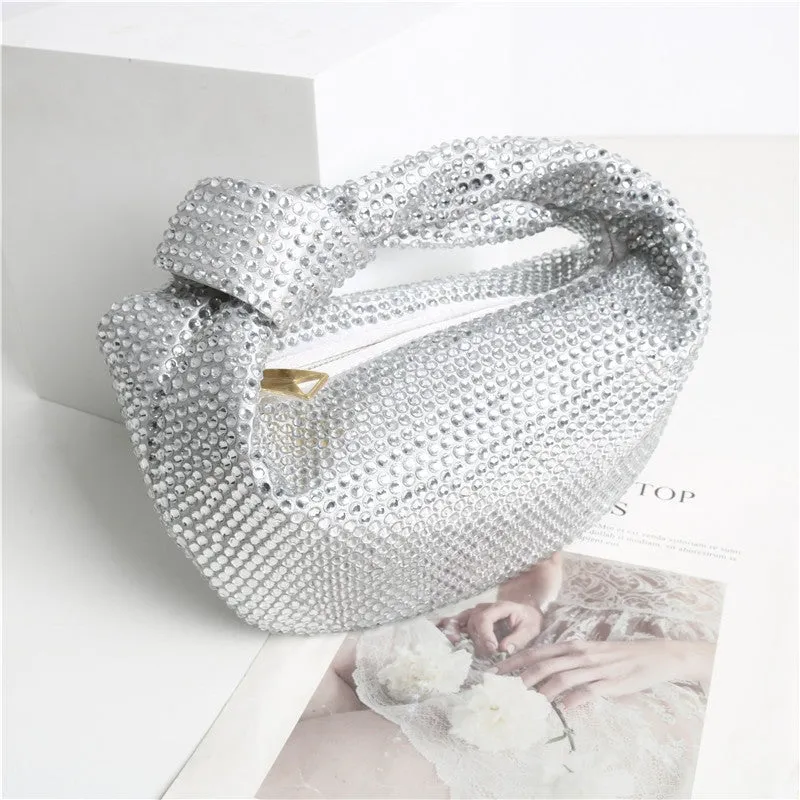 Womens Mini Crystal Stain Knotted Hobo Bags
