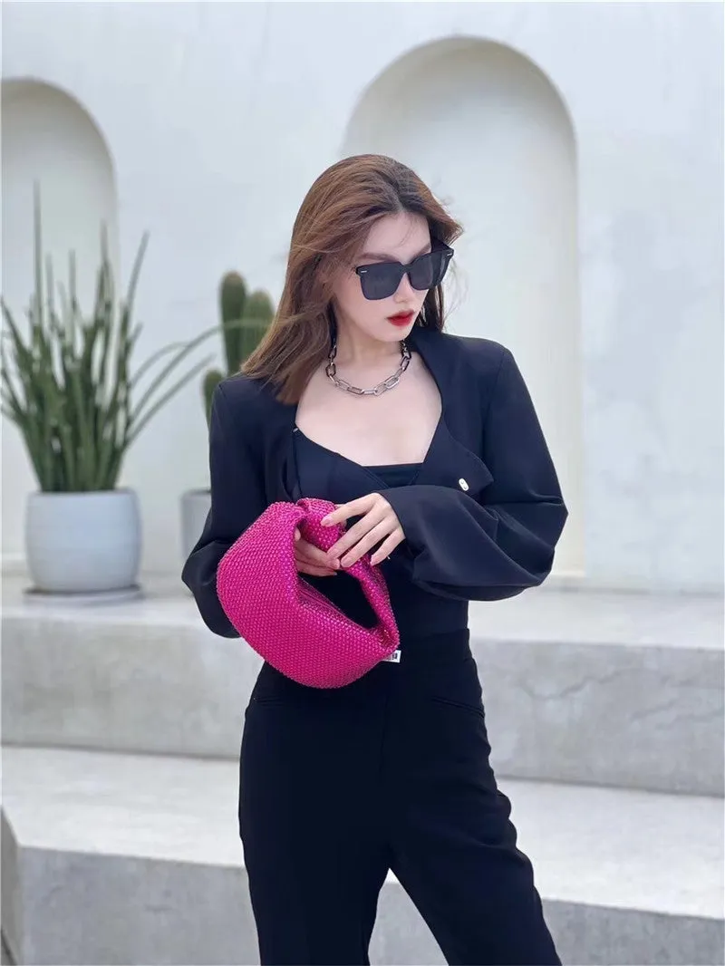 Womens Mini Crystal Stain Knotted Hobo Bags