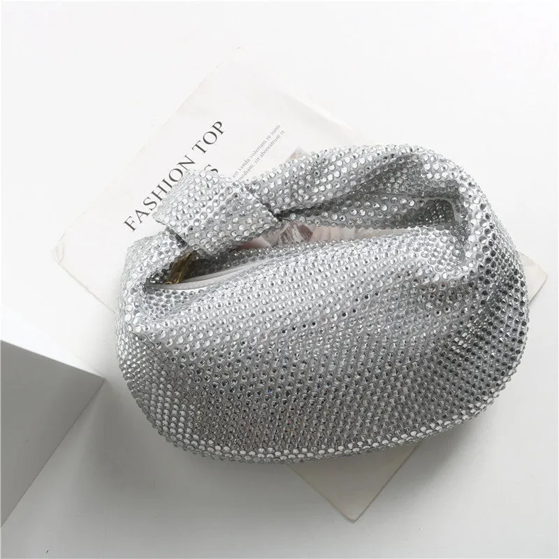 Womens Mini Crystal Stain Knotted Hobo Bags