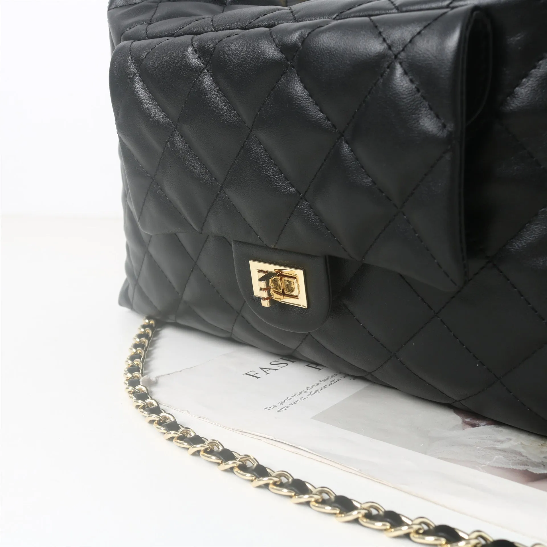 Womens Quilted Leather Large  Hobo Chain Cross Body Bag