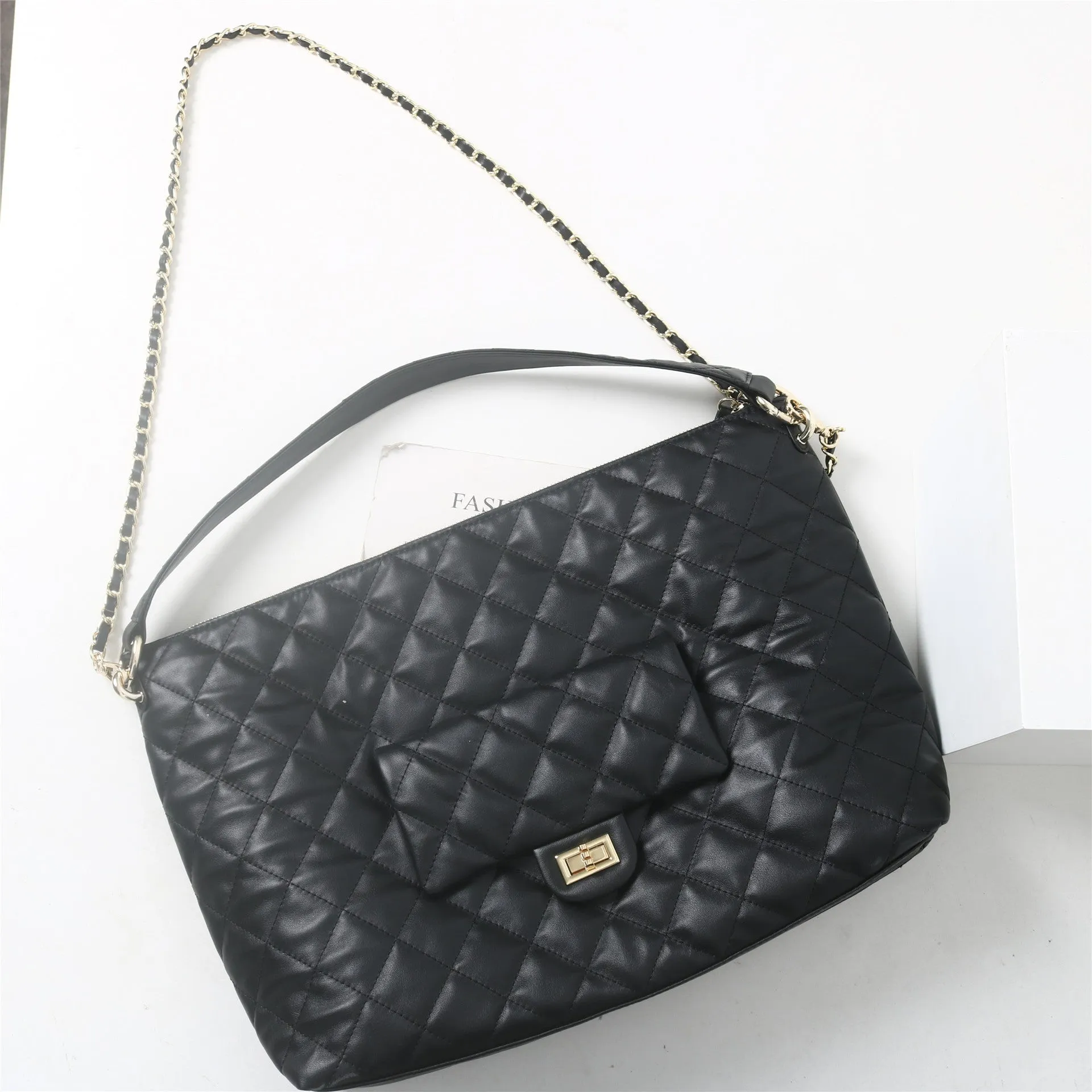 Womens Quilted Leather Large  Hobo Chain Cross Body Bag