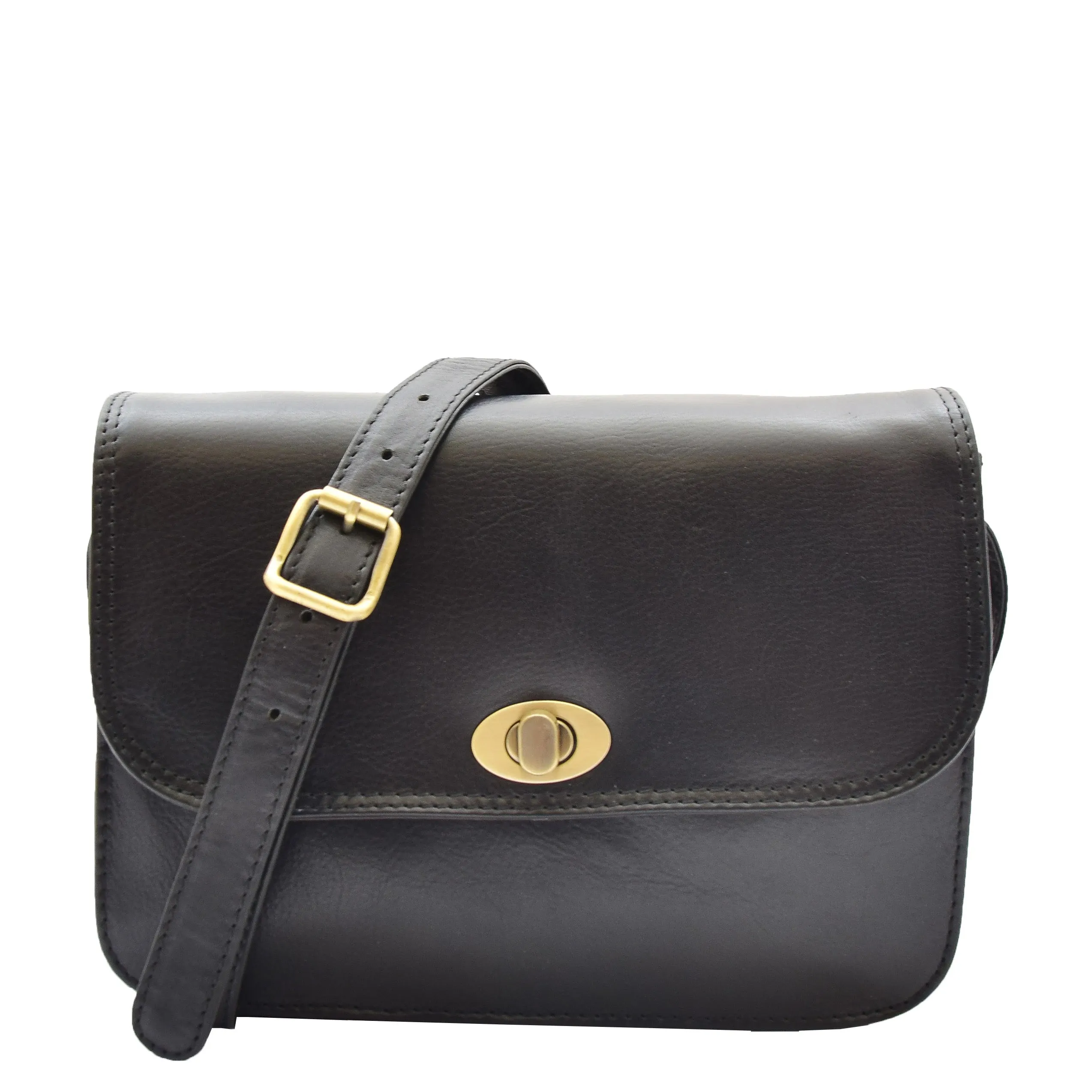 Womens Real Leather Crossbody Bag Messenger Triple Gussets Organiser Nicole Black