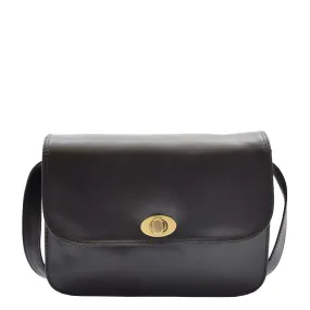 Womens Real Leather Crossbody Bag Messenger Triple Gussets Organiser Nicole Black