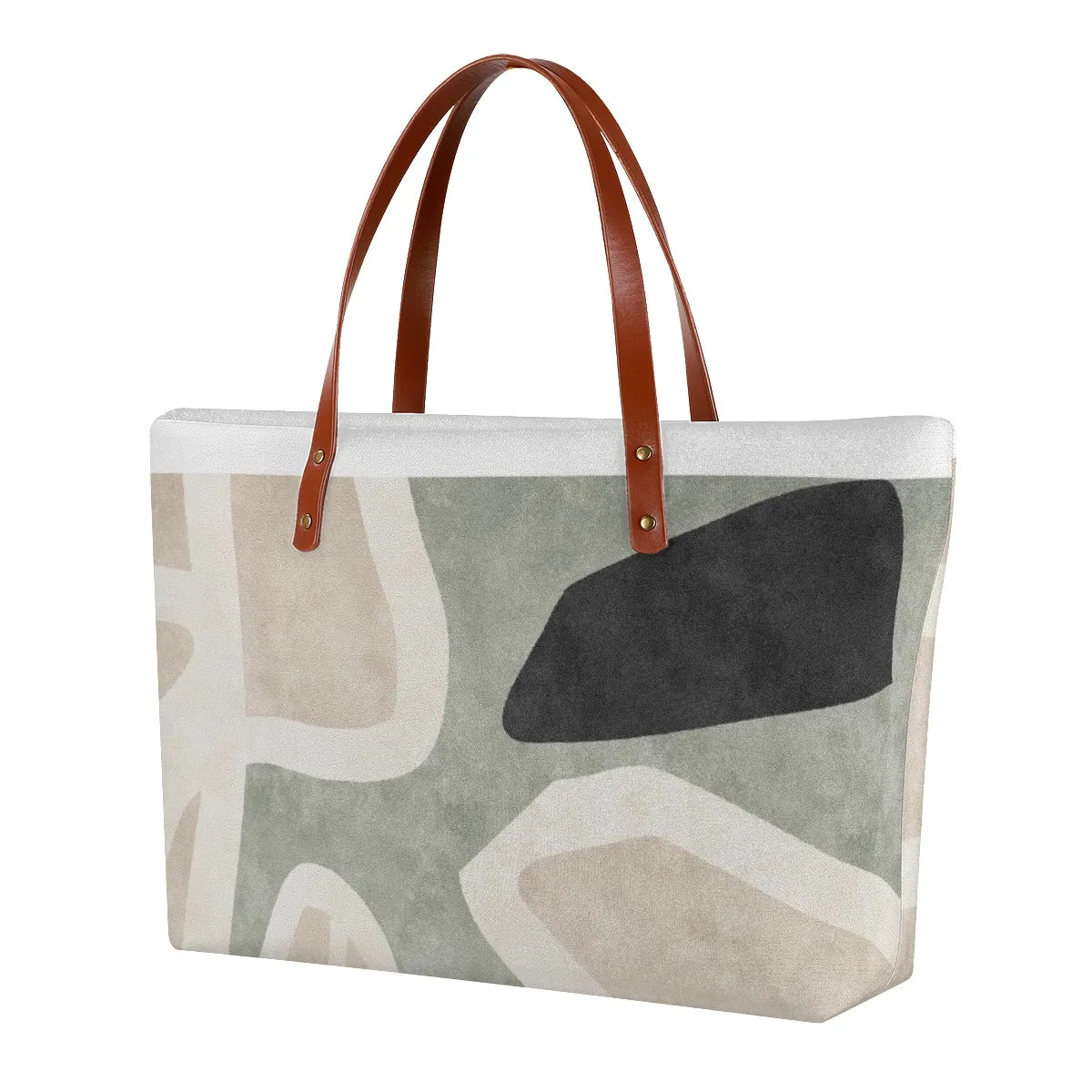 Women's Tote Bag | Diving Cloth127 beige with all of abstract print