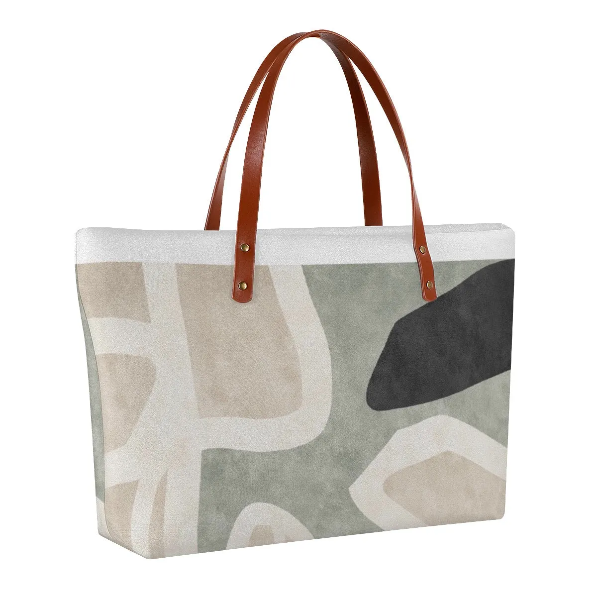 Women's Tote Bag | Diving Cloth127 beige with all of abstract print